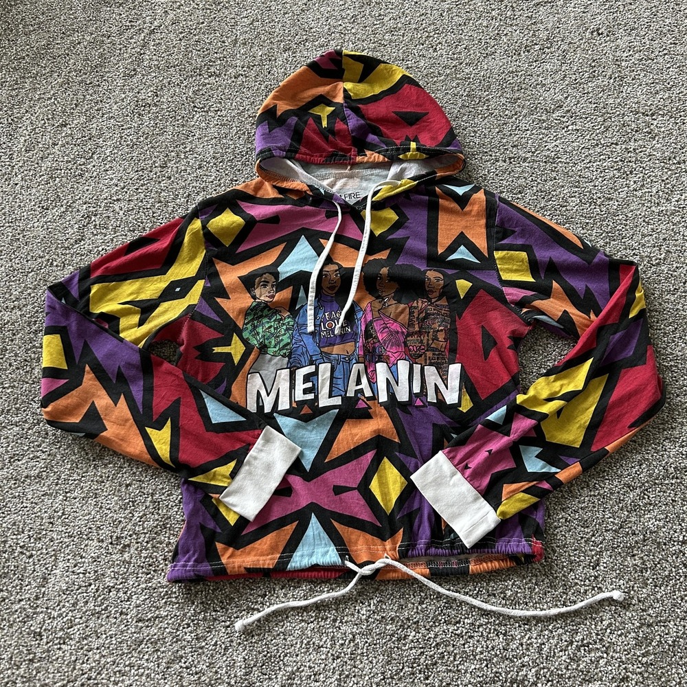 On Fire Hoodie Womens XL Multicolor Pullover Melanin Afrocentric Lightweight